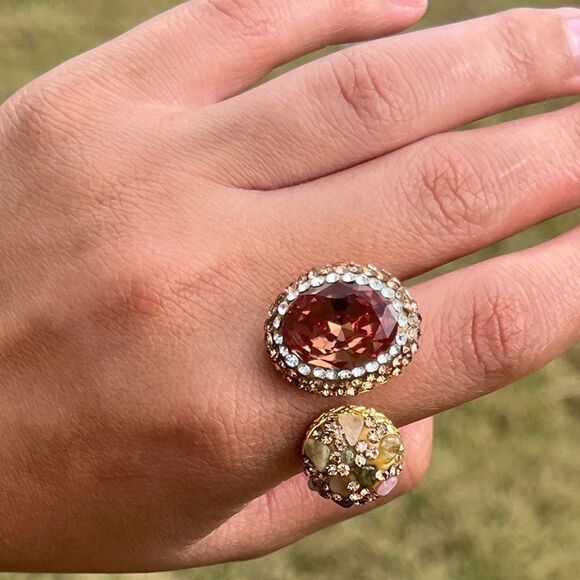 Amber And Champagne Double Adjustable Statement Ring - Picture 12 of 16